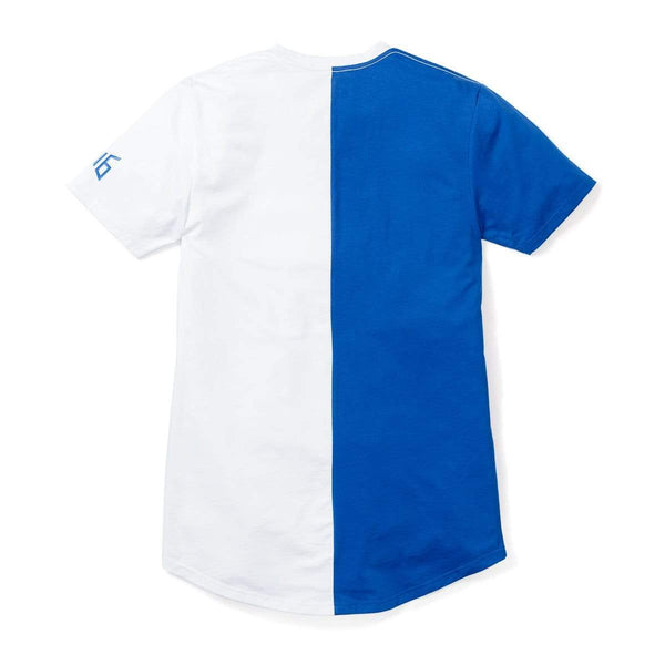 トップス salvation Y16AsymmetricDrapedTank Salvation Vertical Block Swoop Tee - Royal and White (Long Body