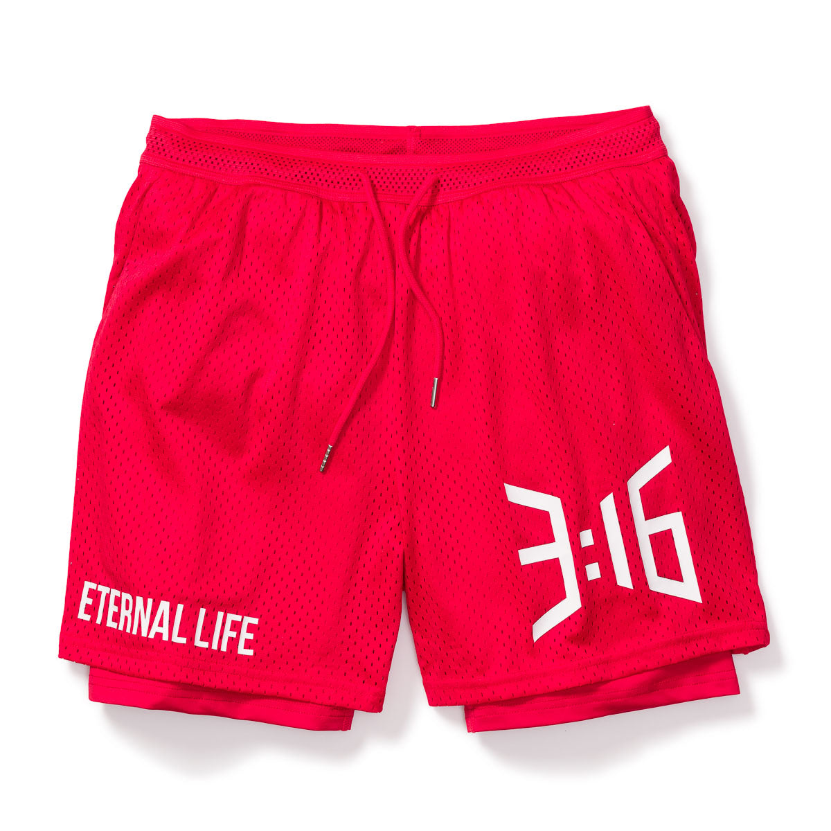 3:16 Eternal Life - Double Layer Athletic Short - Red