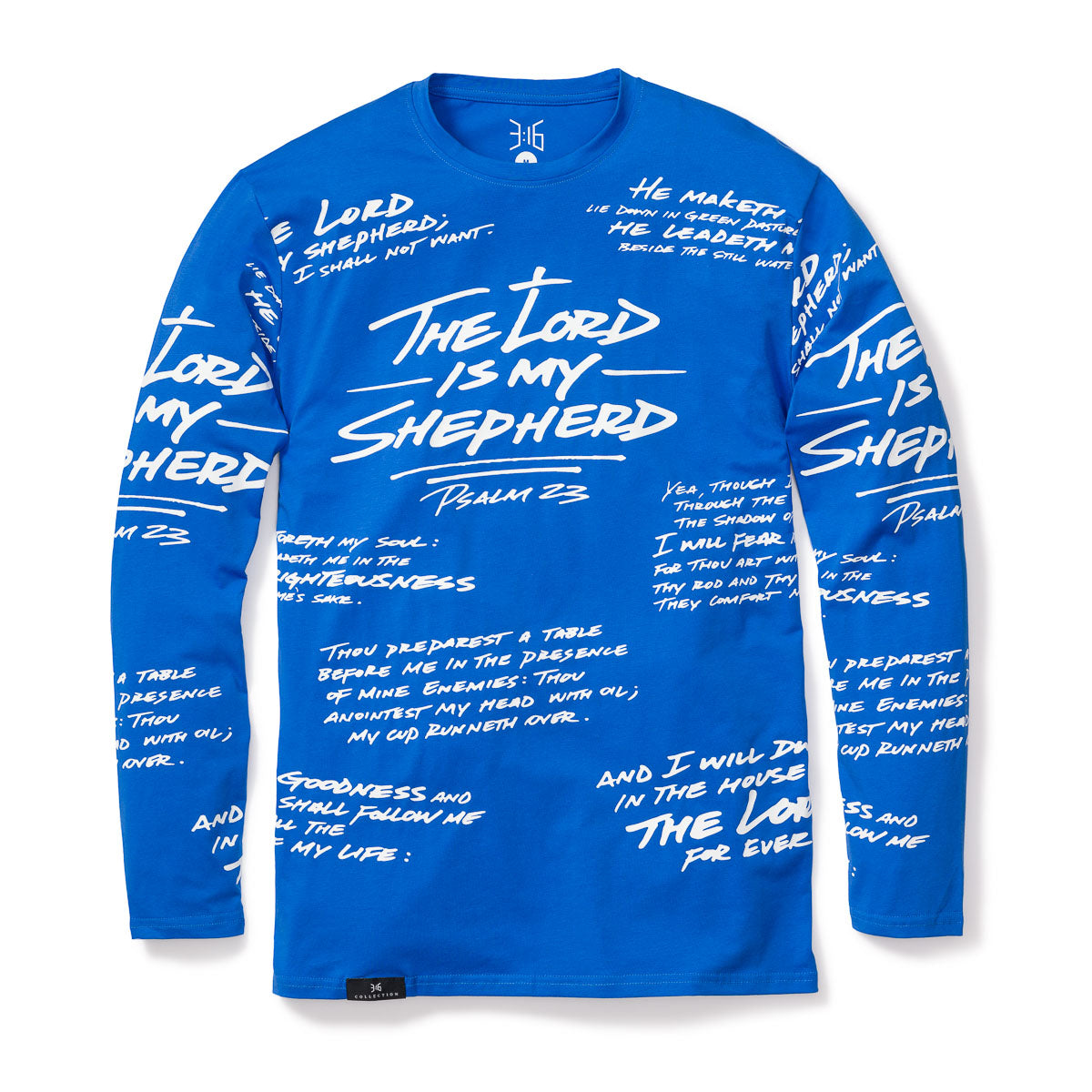 PSALM 23 - ALL OVER PREMIUM TEE - LONG SLEEVE - ROYAL BLUE