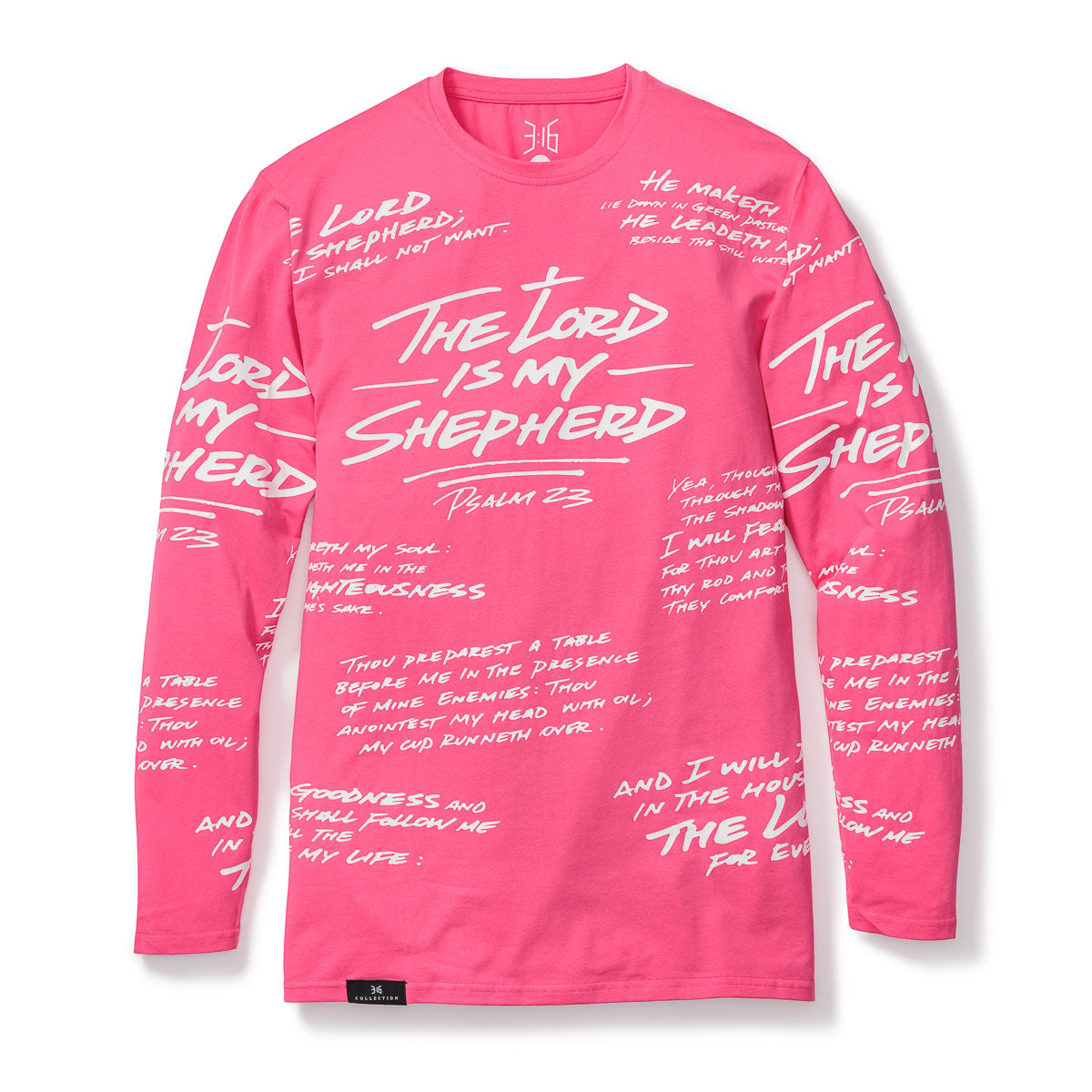 PSALM 23 - ALL OVER PREMIUM TEE - LONG SLEEVE - PINK