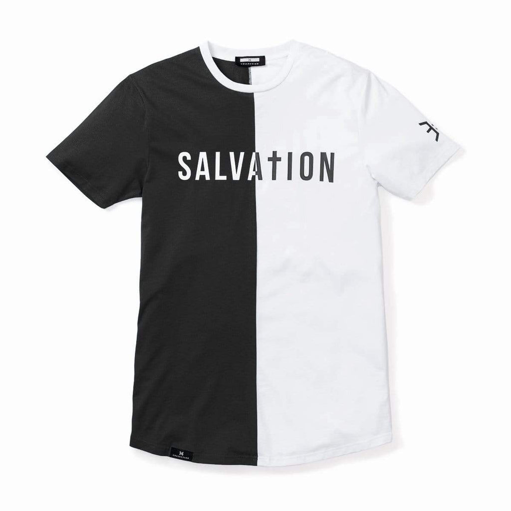 Salvation Vertical Block Swoop Tee - Black and White (Long Body