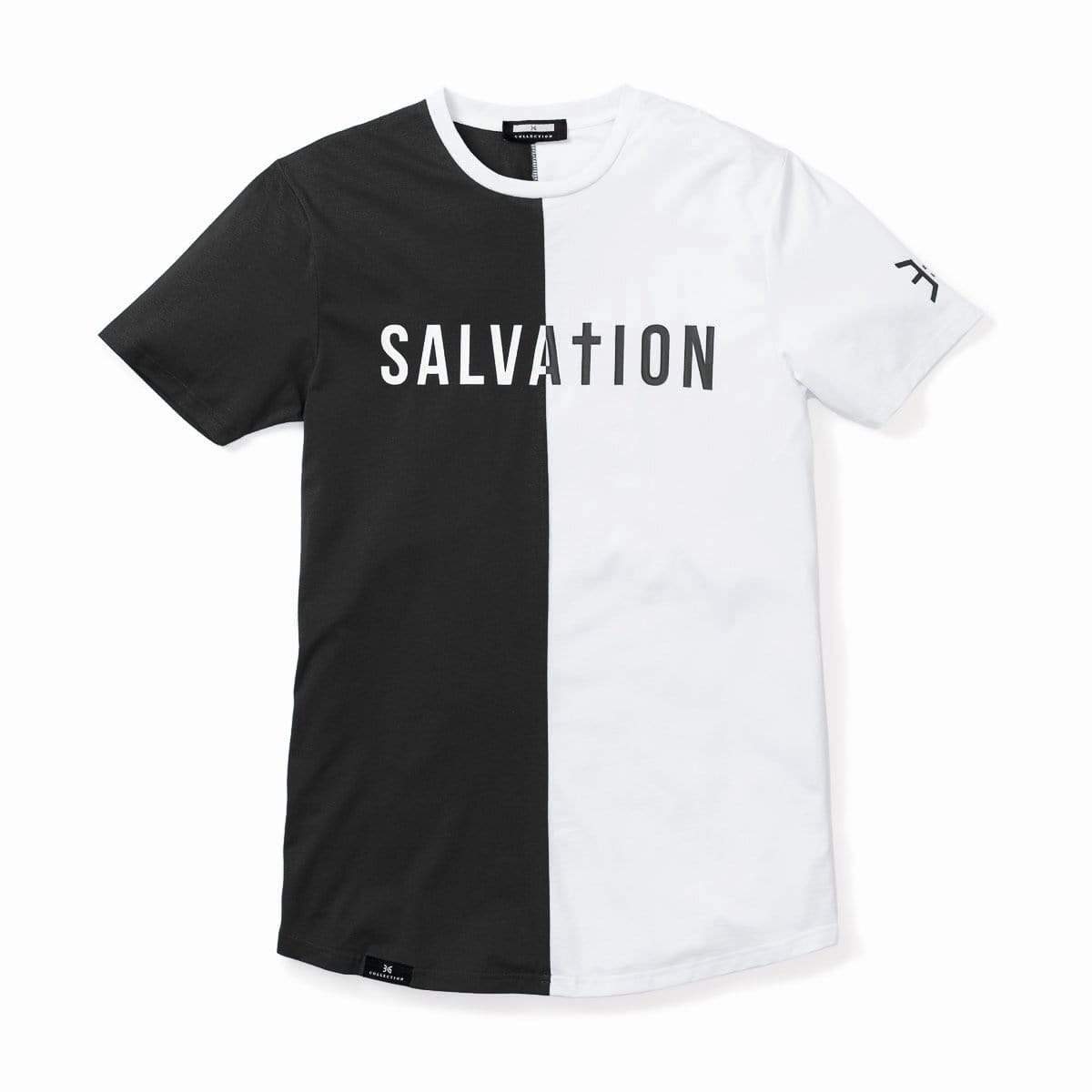 Salvation Vertical Block Swoop Tee - Black and White (Long Body