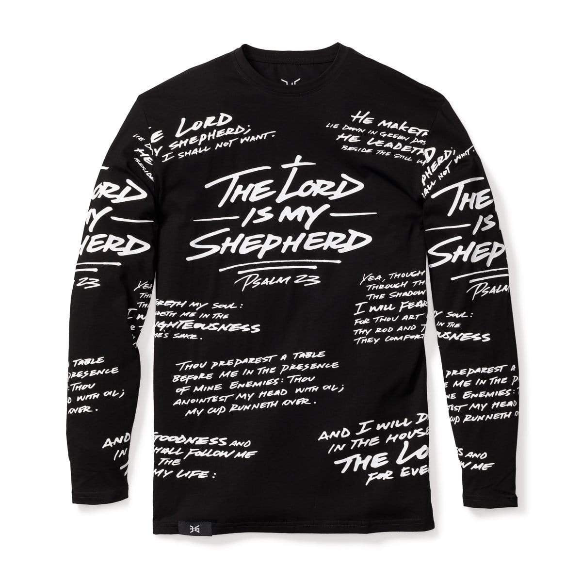 316collection T-Shirt XS PSALM 23 - ALL OVER PREMIUM TEE - LONG SLEEVE - BLACK/WHITE
